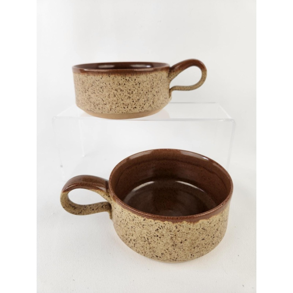 Vintage James‎ E Sanders Art Pottery Ceramic Soup Bowls With Handles Signed